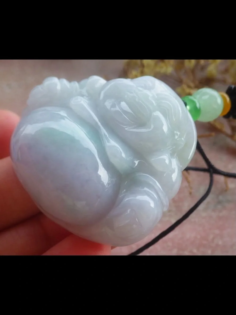 Certificate Jadeite Jade Light blue Green Pendant luck Laughing Buddha god